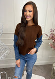 Ella Sequin Sleeve Detail Jumper Mocha