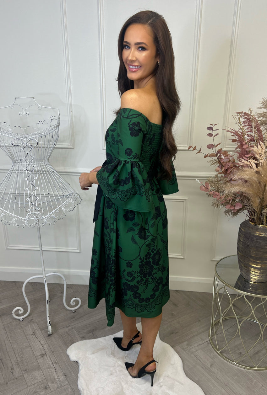 Bella Off Shoulder Dress Green